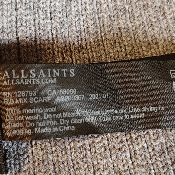 NWT All Saints 100% Merino Wool Gray Marl Rib Knit Scarf - Picture 6 of 8